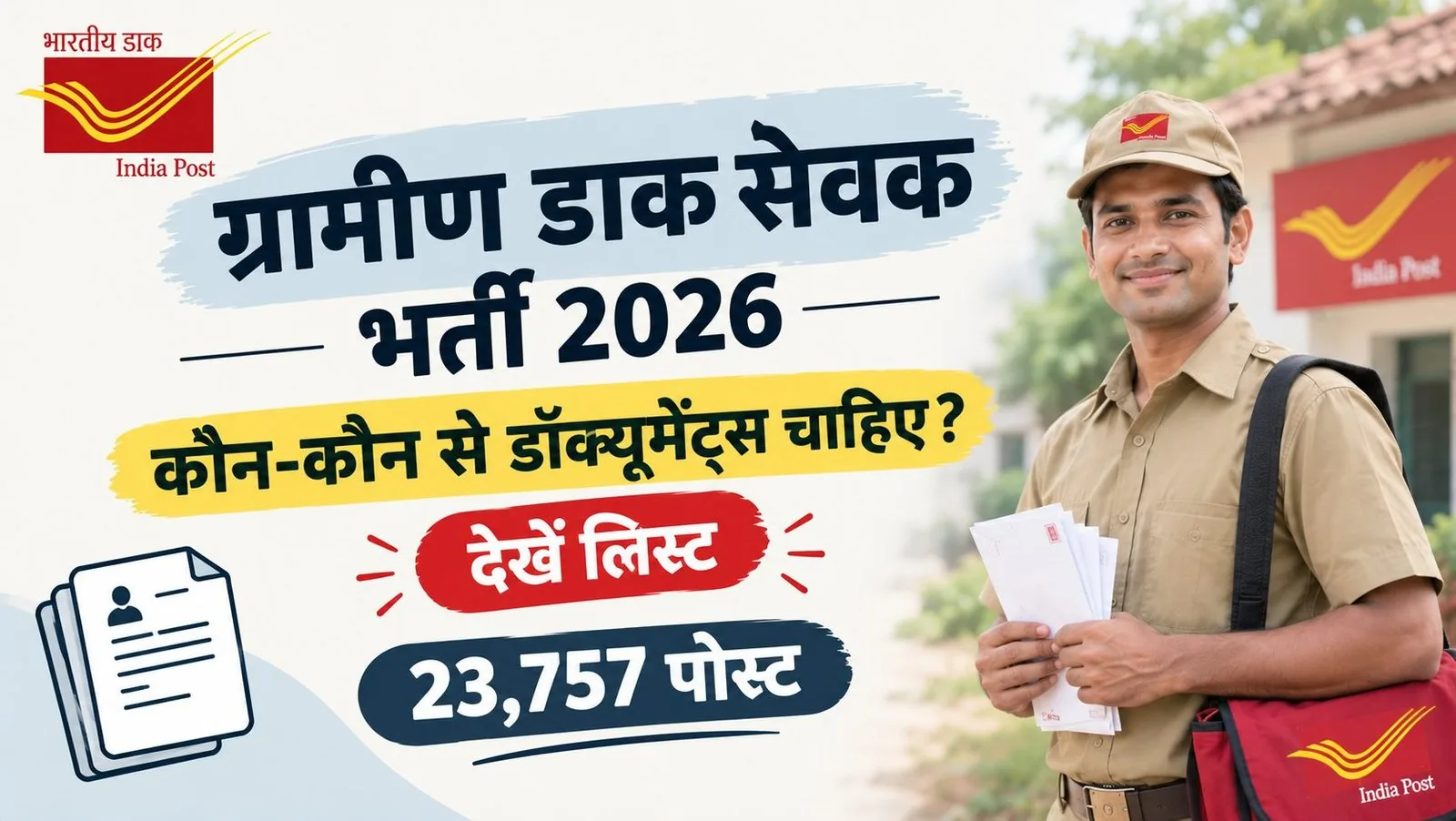 दस्तावेज़ सूची: इंडिया पोस्ट जीडीएस 2026 भर्ती के लिए जरूरी कागजातों की पूरी जानकारी