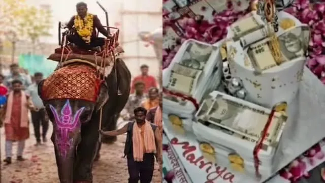 शाही अंदाज: हाथी पर सवार होकर दफ्तर पहुंचे इंजीनियर साहब, नोटों जैसी केक कटिंग पर बरसाए गए फूल