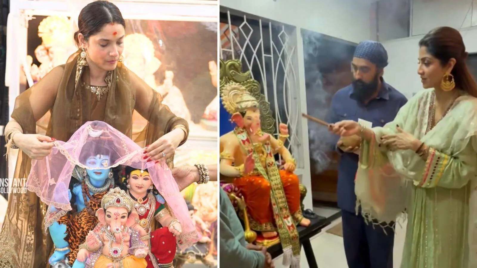 बप्पा का आगमन: शिल्पा शेट्टी ने पति राज के साथ की आरती तो भारी बारिश में झूमती नजर आईं अंकिता लोखंडे