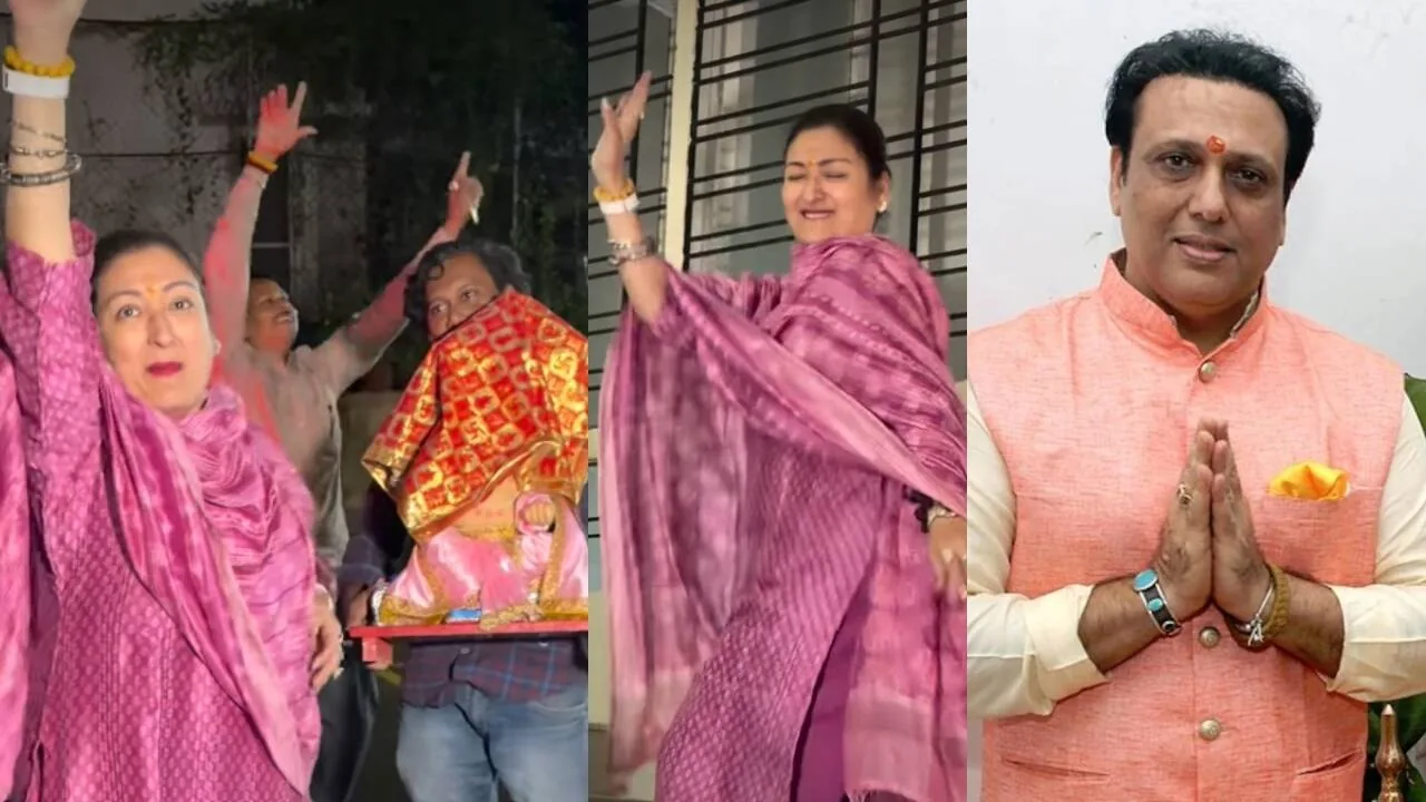 गणपति उत्सव: सुनीता आहूजा ने अकेले बप्पा का स्वागत किया और ढोल की थाप पर किया शानदार डांस