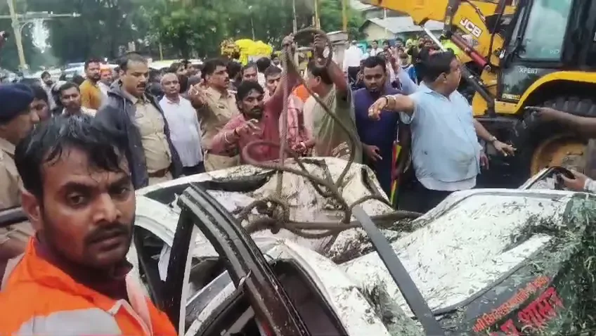 बड़ा हादसा: इंदौर में चलती कार पर इमली का पेड़ गिरने से डिप्टी डायरेक्टर की मां की मौत