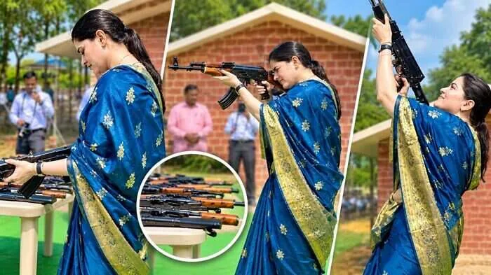 विवादों में अंकिता शर्मा: साड़ी पहनकर एके-47 से हवाई फायरिंग करने पर जांच