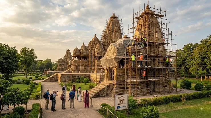 शारदीय उत्सव: पत्तों से बन रहा खजुराहो मंदिर और पटना में उमड़ेगी भारी भीड़