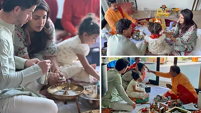 दशहरा पर्व: प्रियंका चोपड़ा ने निक और बेटी मालती के साथ घर पर की हवन पूजा