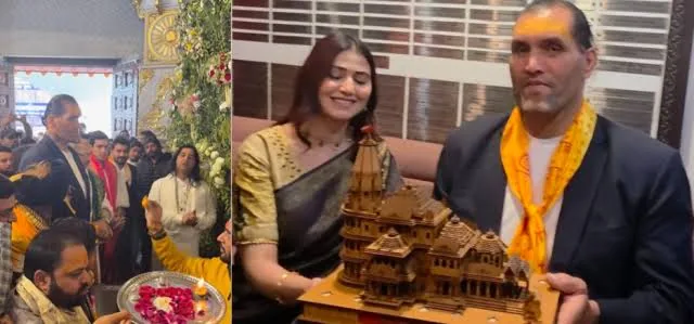 धार्मिक दौरा: द ग्रेट खली ने मुरैना के करह धाम में टेका मत्था